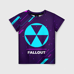 Детская футболка Символ Fallout в неоновых цветах на темном фоне