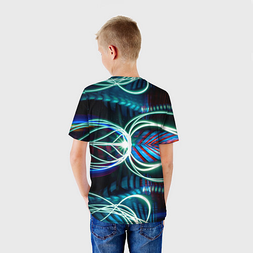 Детская футболка Неоновые лучи - Светло-синий / 3D-принт – фото 4
