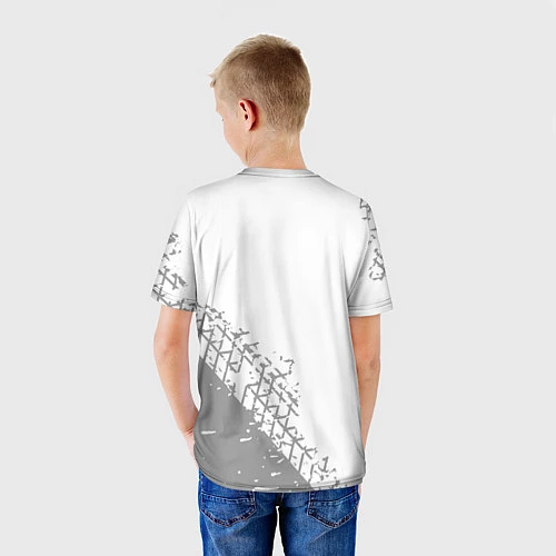 Детская футболка Daewoo Speed на светлом фоне со следами шин / 3D-принт – фото 4