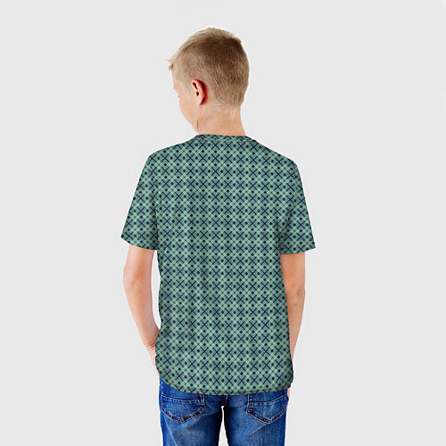 Детская футболка Мелкий бирюзовый клетчатый узор / 3D-принт – фото 4