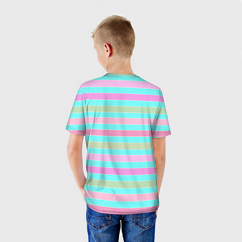 Детская футболка Pink turquoise stripes horizontal Полосатый узор / 3D-принт – фото 4