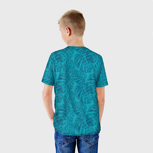 Детская футболка Синие листья монстеры на голубом / 3D-принт – фото 4