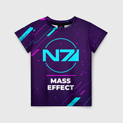 Детская футболка Символ Mass Effect в неоновых цветах на темном фон