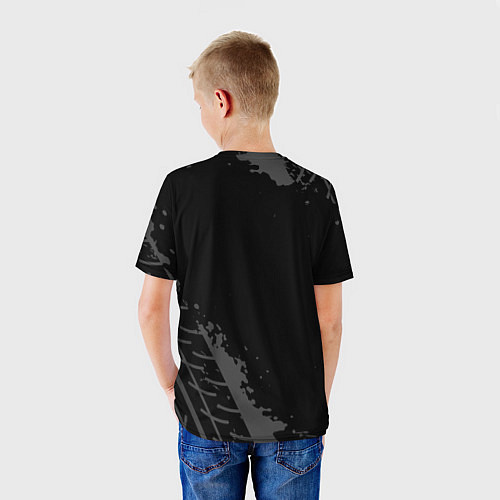 Детская футболка Chevrolet Speed на темном фоне со следами шин / 3D-принт – фото 4