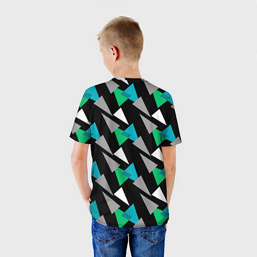 Детская футболка Разноцветные треугольники на черном фоне / 3D-принт – фото 4