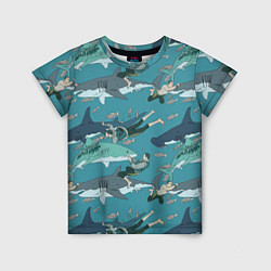 Детская футболка Ныряльщики и акулы - паттерн