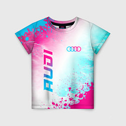 Детская футболка Audi neon gradient style: символ и надпись вертика