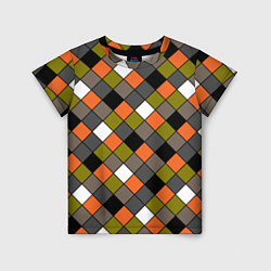 Детская футболка Геометрический узор в коричнево-оливковых тонах