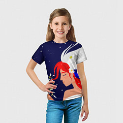 Футболка детская Русская девушка с триколором на волосах, цвет: 3D-принт — фото 2