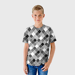 Футболка детская Черно-белый клетчатый узор, цвет: 3D-принт — фото 2
