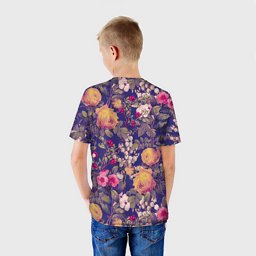 Детская футболка Летний Букет Цветов На Синем Фоне / 3D-принт – фото 4