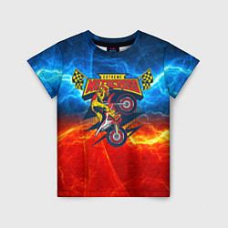Детская футболка Extreme motocross: мотоциклист на фоне огня