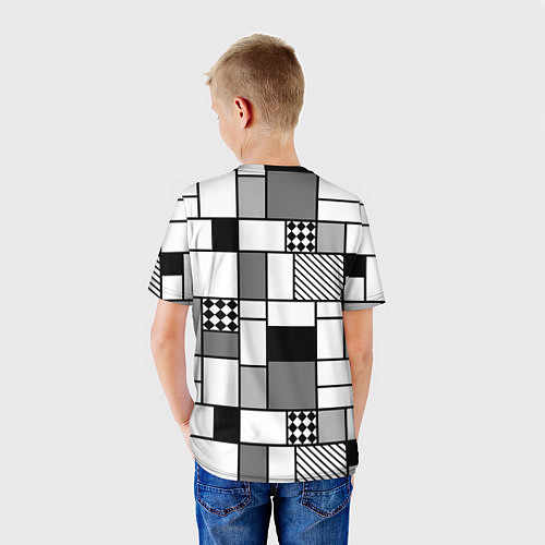 Детская футболка Черно белый геометрический скандинавский узор / 3D-принт – фото 4
