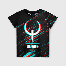 Детская футболка Quake в стиле glitch и баги графики на темном фоне