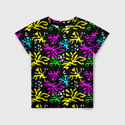 Детская футболка Неоновый абстрактный узор на черном фоне