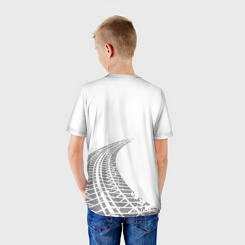 Детская футболка Mercedes speed на светлом фоне со следами шин: сим / 3D-принт – фото 4
