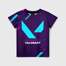 Детская футболка Символ Valorant в неоновых цветах на темном фоне