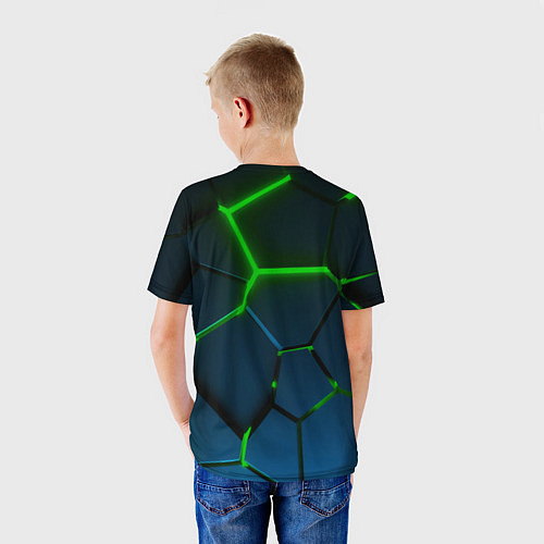 Детская футболка Разлом зеленых неоновых плит - геометрия / 3D-принт – фото 4