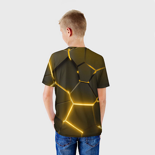 Детская футболка Золотые неоновые геометрические плиты / 3D-принт – фото 4