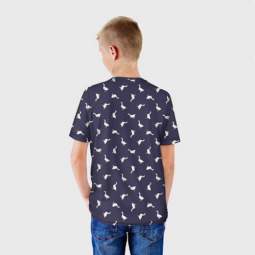 Детская футболка Гуси на синем паттерн / 3D-принт – фото 4