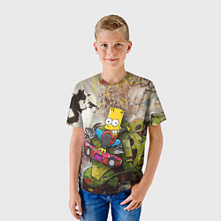Футболка детская Скейтбордист Барт Симпсон на фоне граффити, цвет: 3D-принт — фото 2