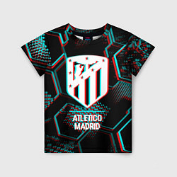 Детская футболка Atletico Madrid FC в стиле glitch на темном фоне