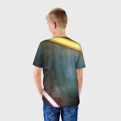 Детская футболка Абстрактная тёмная поверхность и неоновые фонари / 3D-принт – фото 4