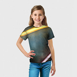Футболка детская Абстрактная тёмная поверхность и неоновые фонари, цвет: 3D-принт — фото 2