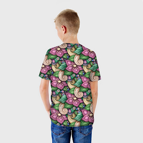 Детская футболка Объемные цветы и листья / 3D-принт – фото 4