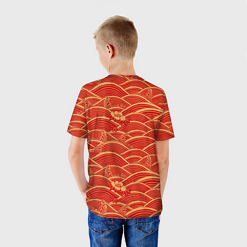 Детская футболка Китайская иллюстрация волн / 3D-принт – фото 4