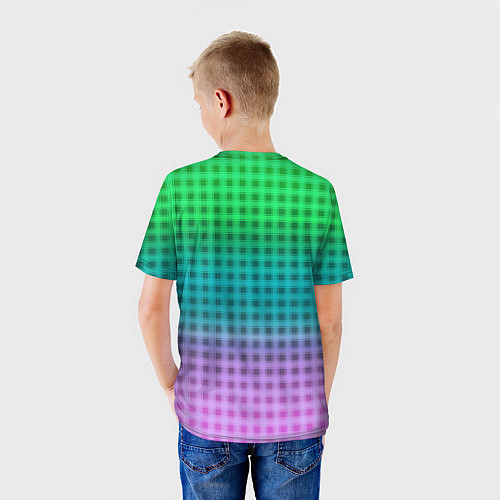 Детская футболка Gradient lilac green plaid / 3D-принт – фото 4