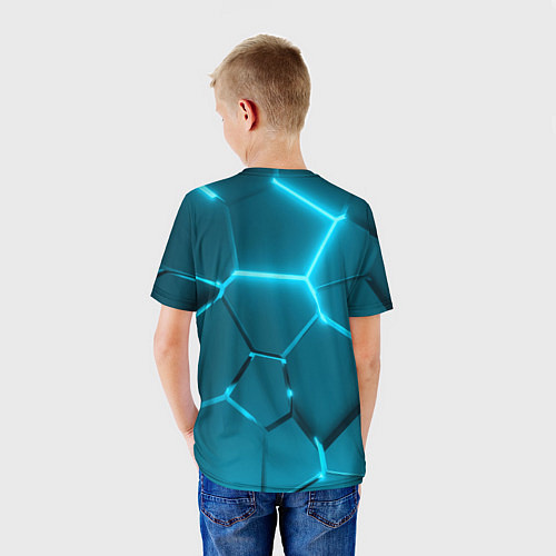 Детская футболка Ледяные неоновые геометрические плиты / 3D-принт – фото 4