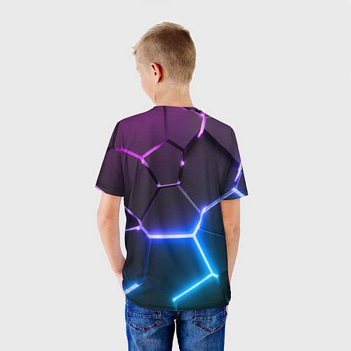 Детская футболка Фиолетовый градиент - неоновые геометрические плит / 3D-принт – фото 4