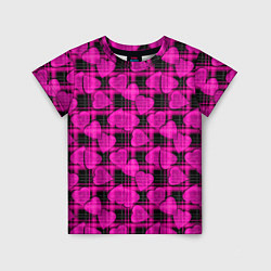 Детская футболка Black and pink hearts pattern on checkered