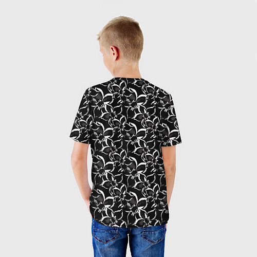 Детская футболка Черно-белый цветочный узор / 3D-принт – фото 4