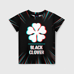 Детская футболка Символ Black Clover в стиле glitch на темном фоне