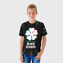 Футболка детская Символ Black Clover в стиле glitch на темном фоне, цвет: 3D-принт — фото 2