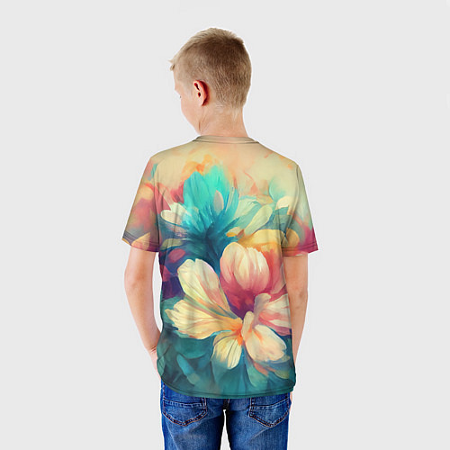 Детская футболка Цветочный букет нарисованный маслом / 3D-принт – фото 4