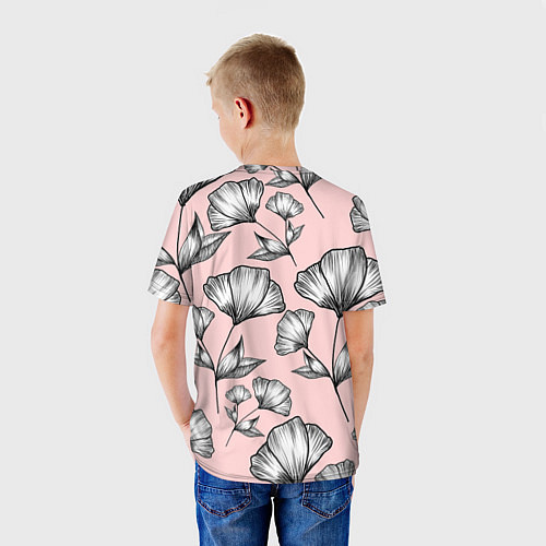Детская футболка Графичные цветы на пудровом фоне / 3D-принт – фото 4