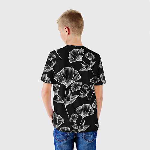 Детская футболка Графичные цветы на черном фоне / 3D-принт – фото 4