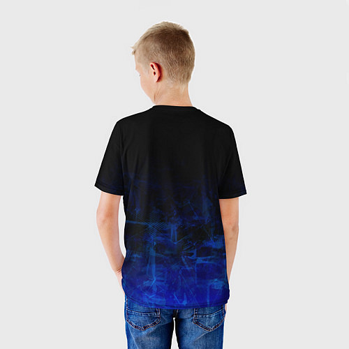 Детская футболка Однотонный черный и темно синий гранжевый градиент / 3D-принт – фото 4