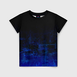 Детская футболка Однотонный черный и темно синий гранжевый градиент