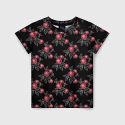 Детская футболка Акварельные розы на черном