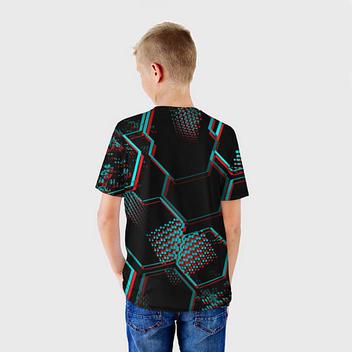 Детская футболка Napoli FC в стиле glitch на темном фоне / 3D-принт – фото 4