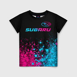 Футболка детская Subaru - neon gradient: символ сверху, цвет: 3D-принт