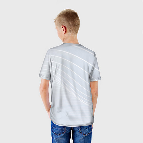 Детская футболка Серый фон и белые линии / 3D-принт – фото 4
