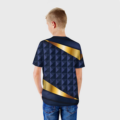 Детская футболка Золотой герб России на объемном синим фоне / 3D-принт – фото 4
