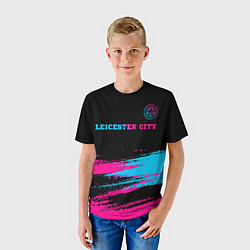 Футболка детская Leicester City - neon gradient: символ сверху, цвет: 3D-принт — фото 2