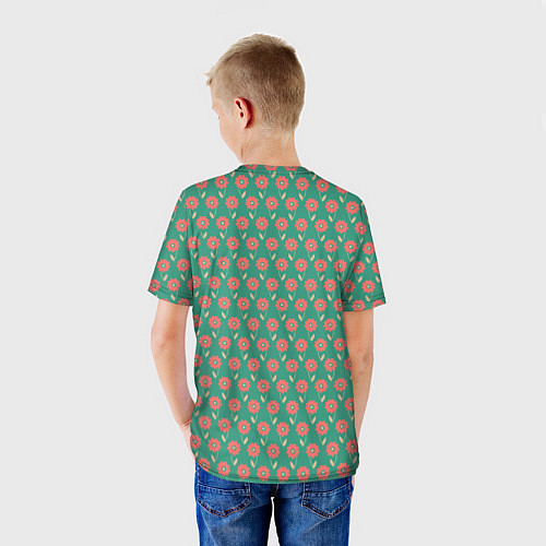 Детская футболка Паттерн из цветов на зеленом фоне / 3D-принт – фото 4