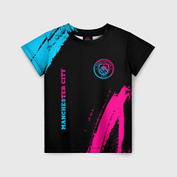 Детская футболка Manchester City - neon gradient: надпись, символ